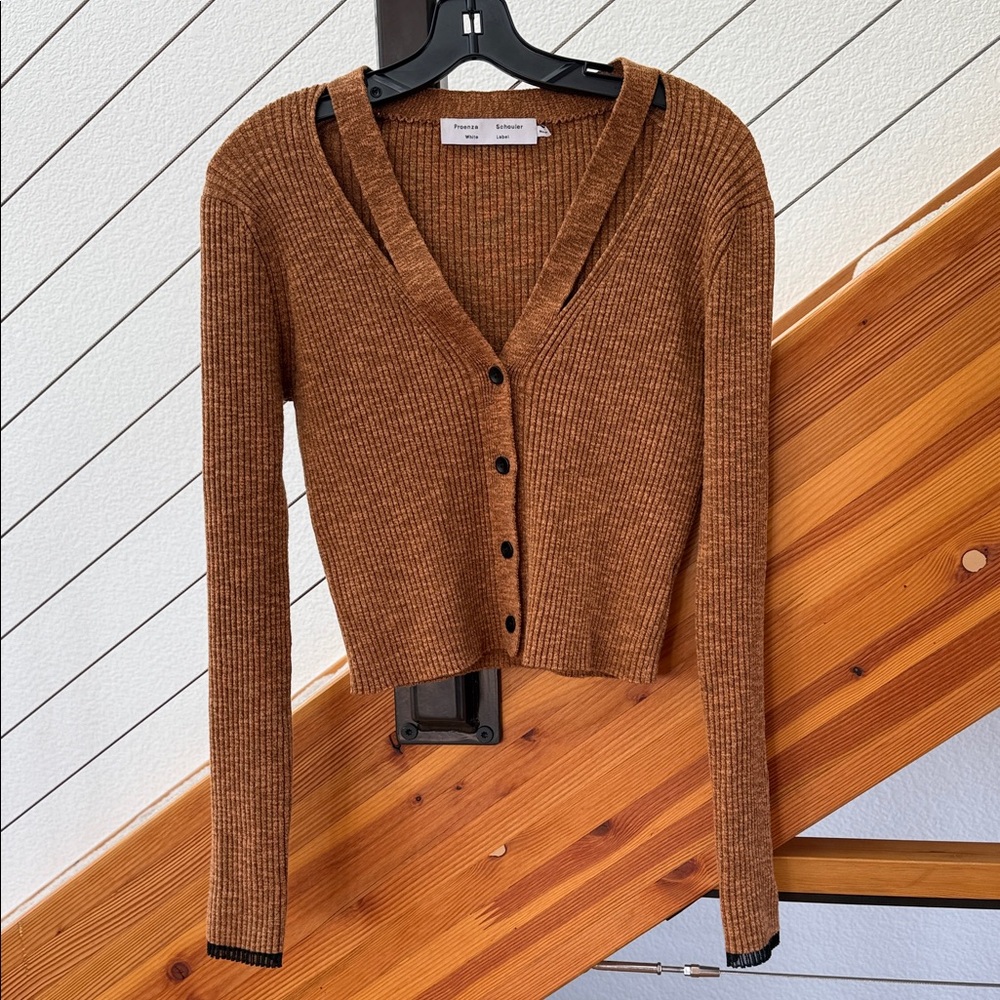 Proenza Schouler White Label Tan Ribbed Cropped Cardigan Sz M